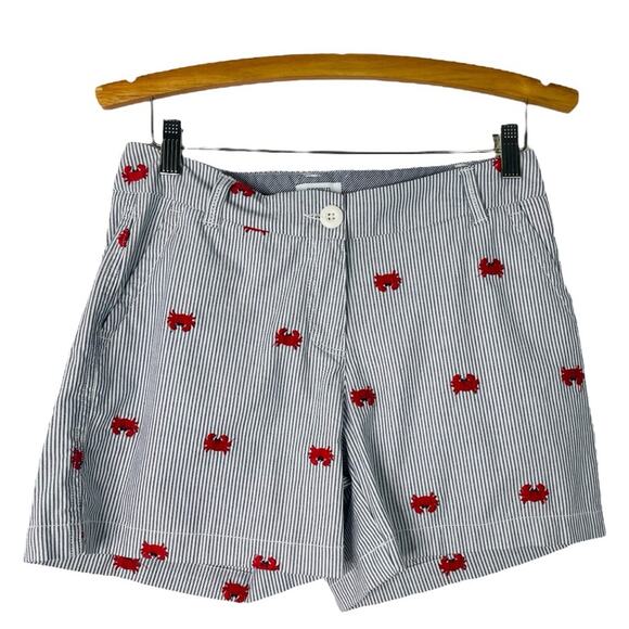 Crown & Ivy blue white red crab embroidered nautical coastal Caroline shorts 2 - Picture 1 of 4
